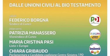 23/02 Cuneo. Manassero e Gribaudo all’incontro “Un Paese con più diritti Europa Pari Opportunità. Dalle unioni civili al Biotestamento”, con l’Europarlamentare Mercedes Bresso