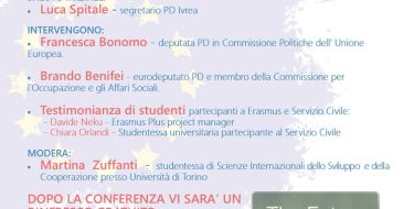24/02 Ivrea. Francesca Bonomo interviene a “The European Youth. Le opportunità dei giovani: Erasmus e Servizio Civile”