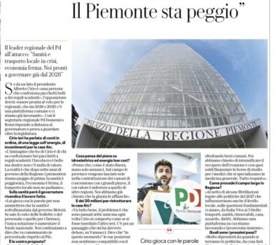 Domenico Rossi (Pd): &ldquo;Dal presidente Cirio annunci e proposte vuote. Il Piemonte sta sempre peggio&rdquo;