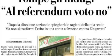 Pd, il leader regionale rompe gli indugi “Al referendum voto no”