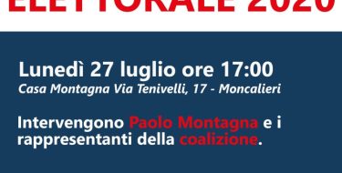 Amministrative 2020 a Moncalieri. Per Paolo Montagna Sindaco – Presentazione programma elettorale (27 luglio 2020 ore 17,00)