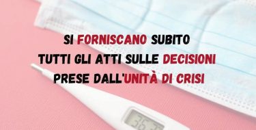 INSEDIATO IL GRUPPO DI LAVORO EMERGENZA COVID19. ROSSI: “ORA SUBITO ACCESSO AGLI ATTI DELL’UNIT&Agrave; DI CRISI.”